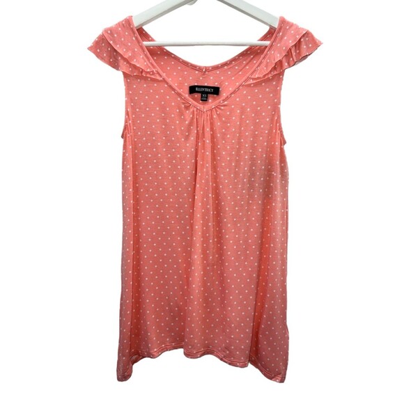 Ellen Tracy Sleeveless Lounge Shirt V-Neck Coral Polka Dot Women's X-Small - Picture 9 of 12